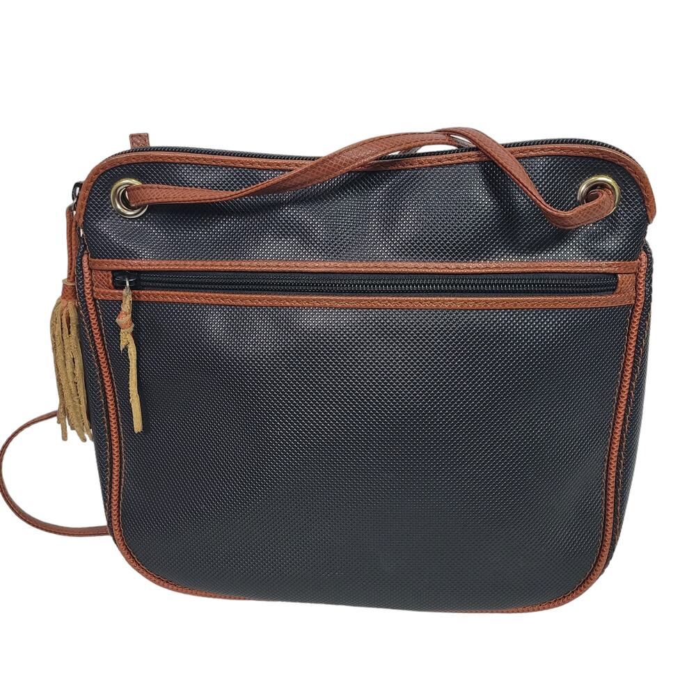 Vintage Bottega Veneta Marco Polo Shoulder Bag Black Crossbody Leather Nylon